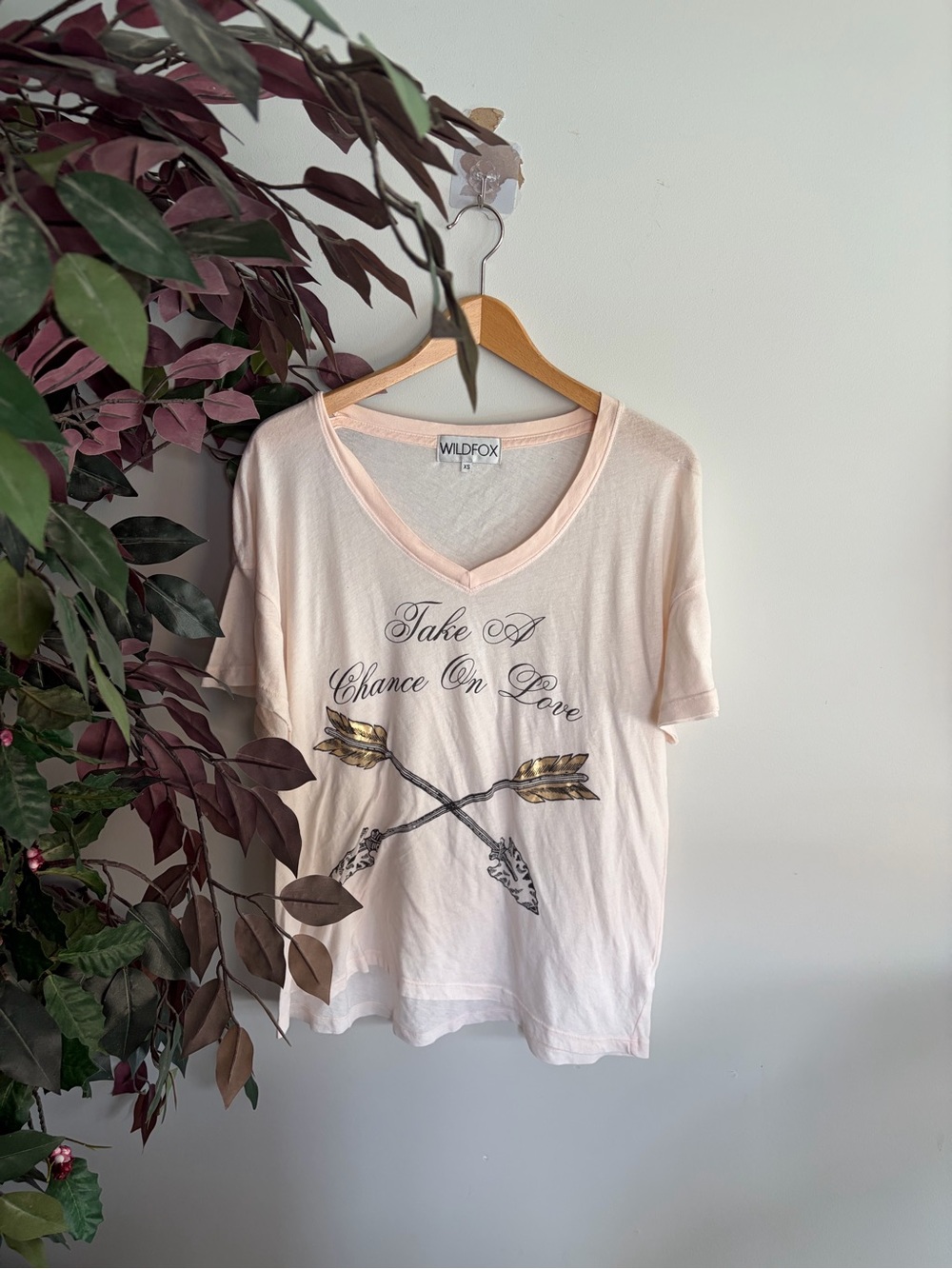 Wildfox Light Pink V-Neck Graphic Tee